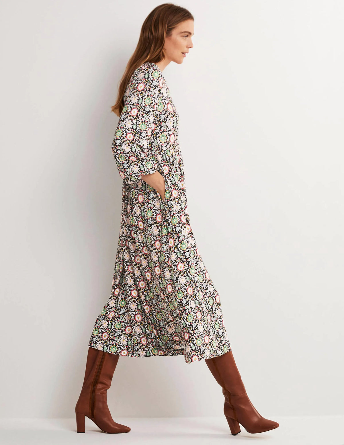 Long Sleeve Jersey Midi Dress-Multi, Enchanting Twig