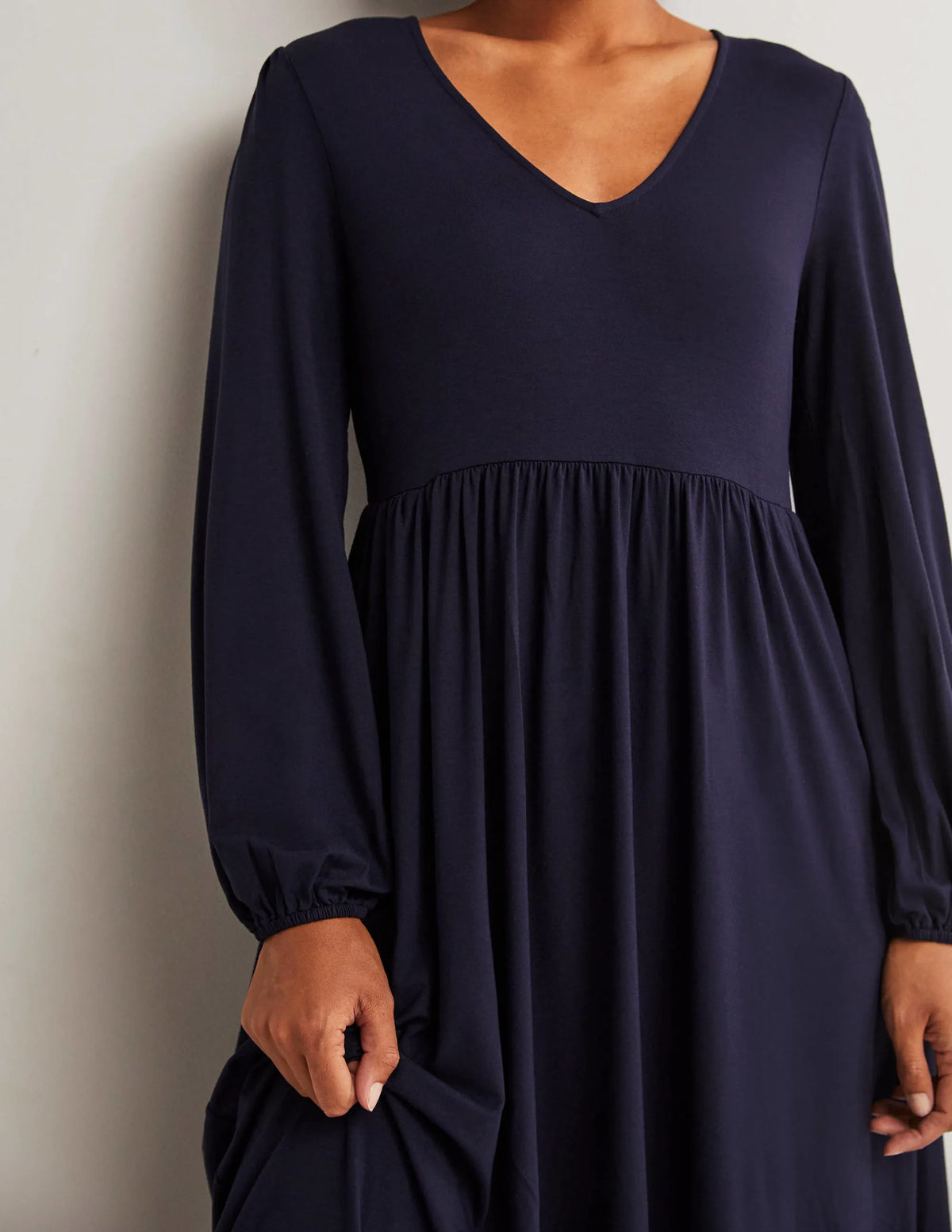 Long Sleeve Jersey Midi Dress-Navy
