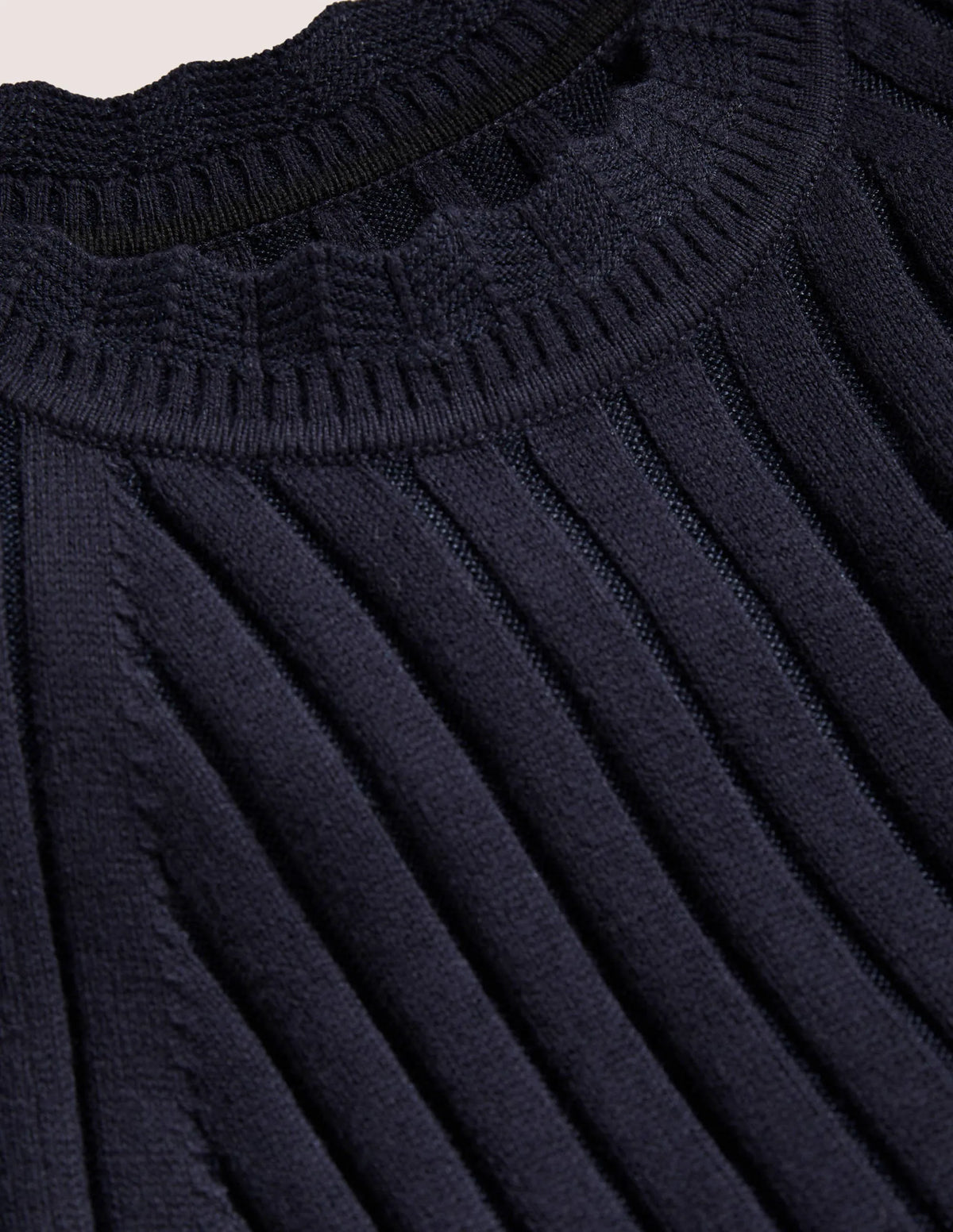 Rib Detail Knitted Midi Dress-Navy