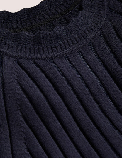 Rib Detail Knitted Midi Dress-Navy