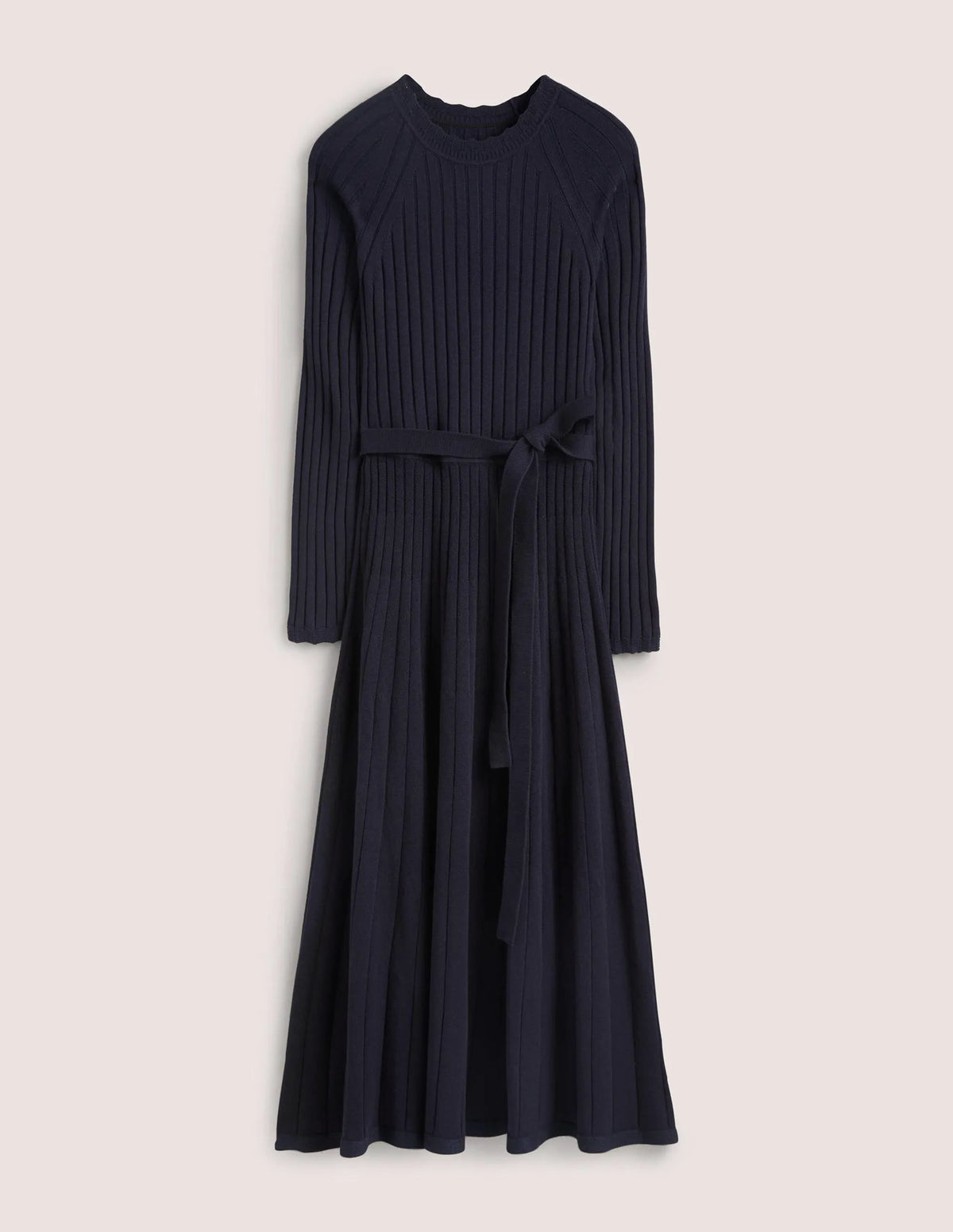 Rib Detail Knitted Midi Dress-Navy