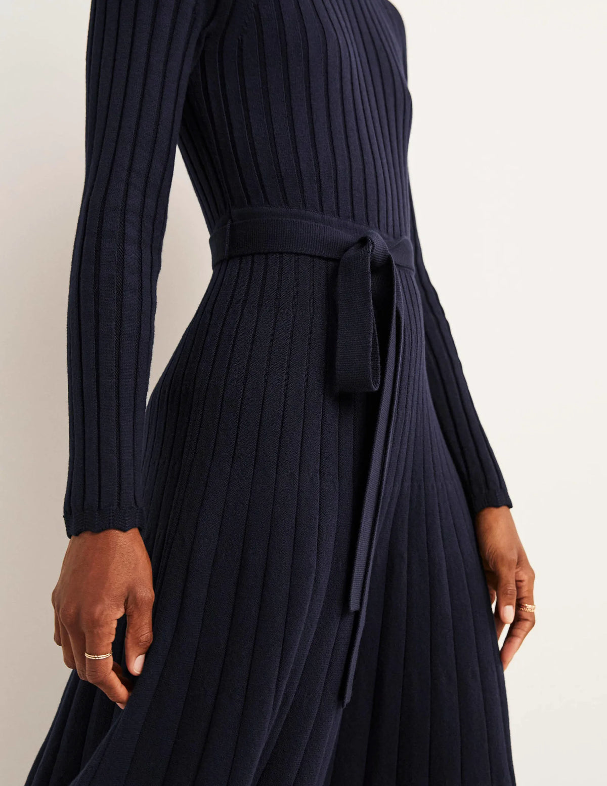 Rib Detail Knitted Midi Dress-Navy