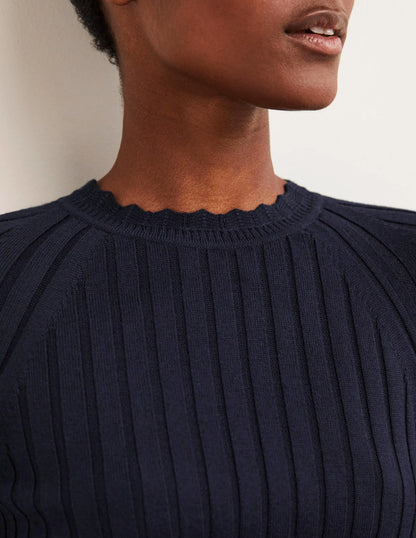 Rib Detail Knitted Midi Dress-Navy