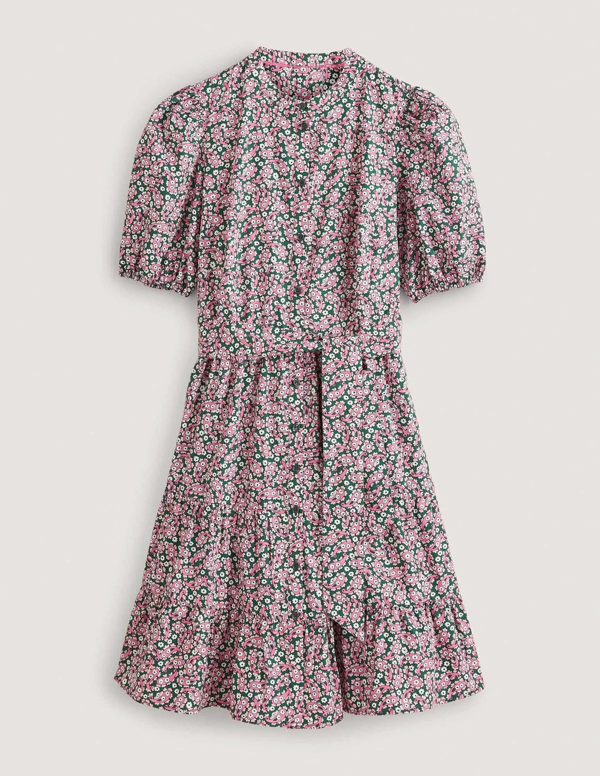 Tiered Shirt Dress-Trekking Green, Petal Paisley