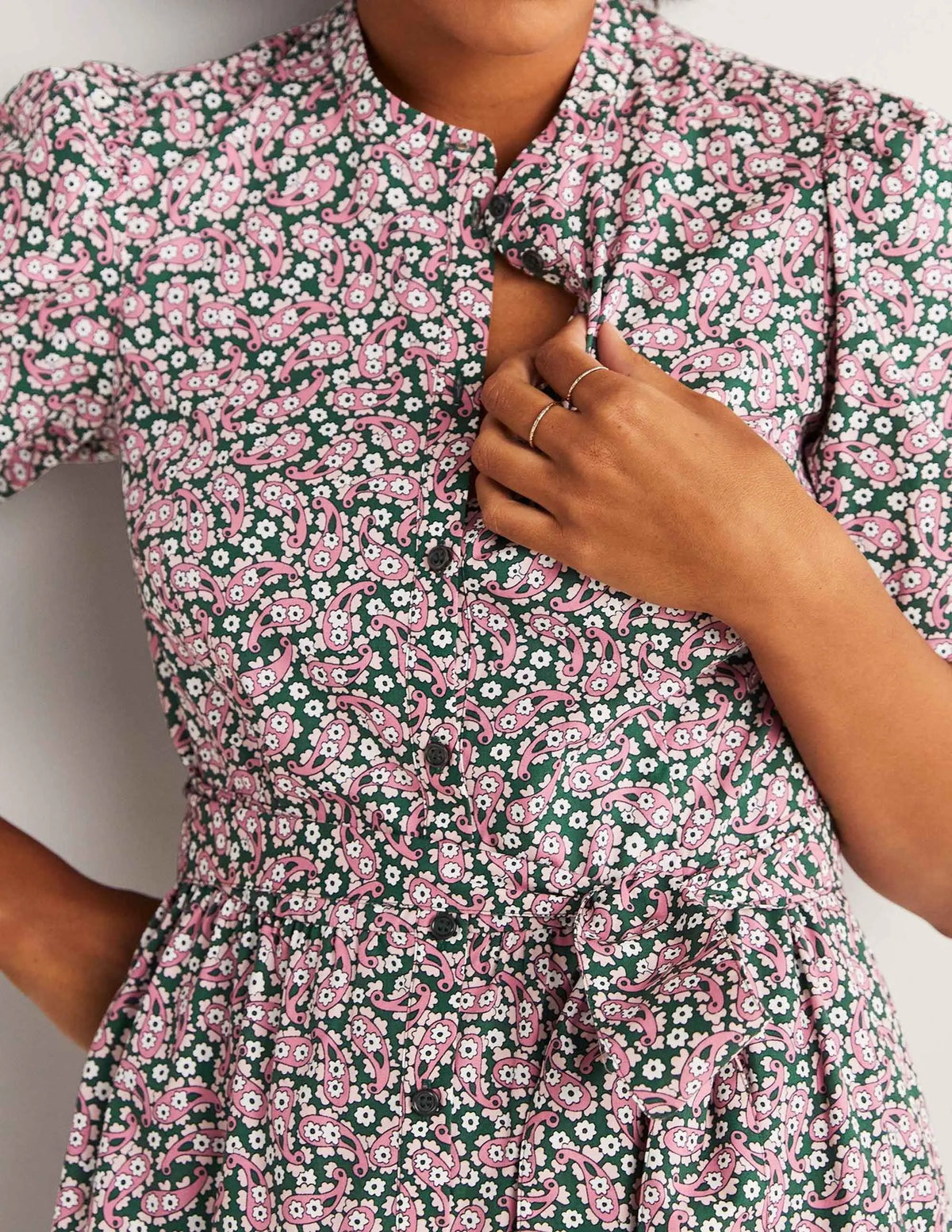 Tiered Shirt Dress-Trekking Green, Petal Paisley