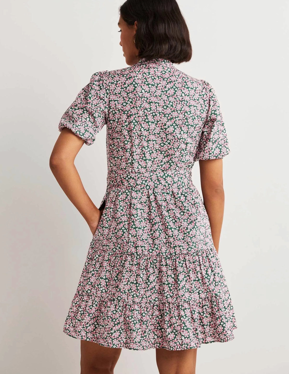 Tiered Shirt Dress-Trekking Green, Petal Paisley