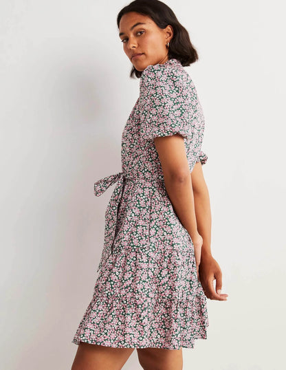 Tiered Shirt Dress-Trekking Green, Petal Paisley