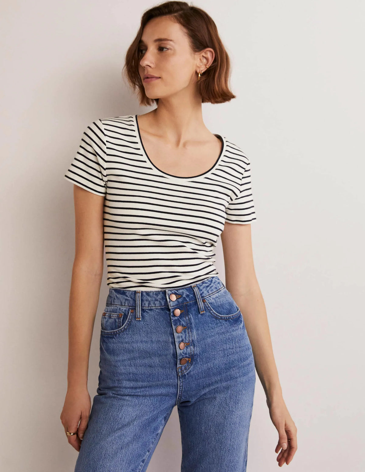 Essential Short Sleeve Tee-Ivory / Navy Stripe