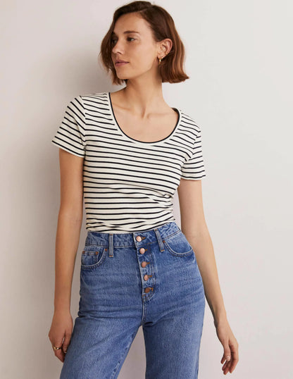 Essential Short Sleeve Tee-Ivory / Navy Stripe