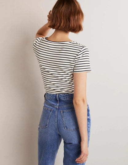 Essential Short Sleeve Tee-Ivory / Navy Stripe
