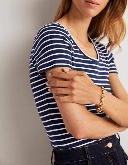 Essential Short Sleeve Tee-Navy / Ivory Stripe