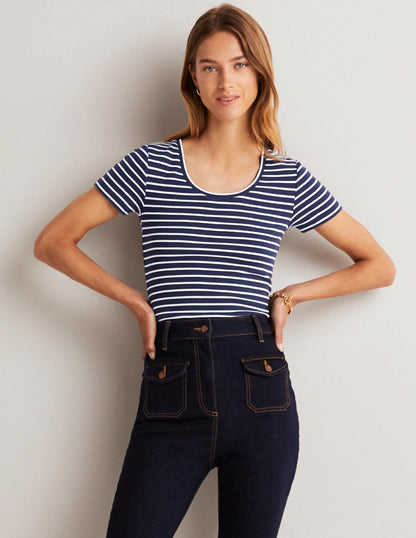 Essential Short Sleeve Tee-Navy / Ivory Stripe