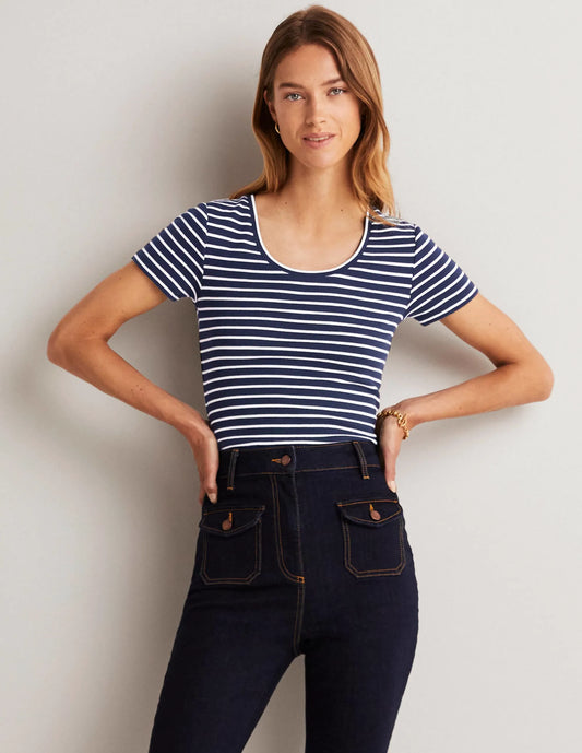 Essential Short Sleeve Tee-Navy / Ivory Stripe