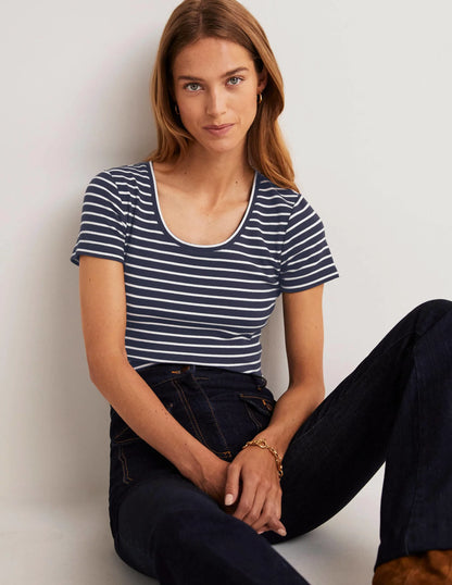 Essential Short Sleeve Tee-Navy / Ivory Stripe