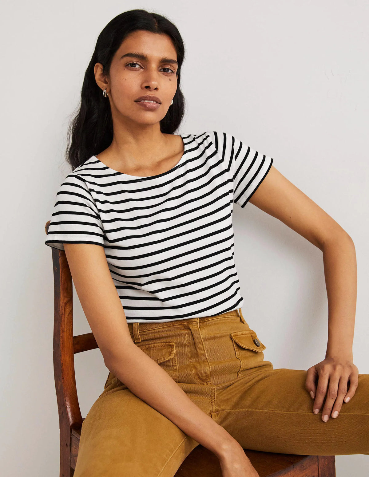 Short Sleeve Breton T-Shirt-Ivory / Black Stripe