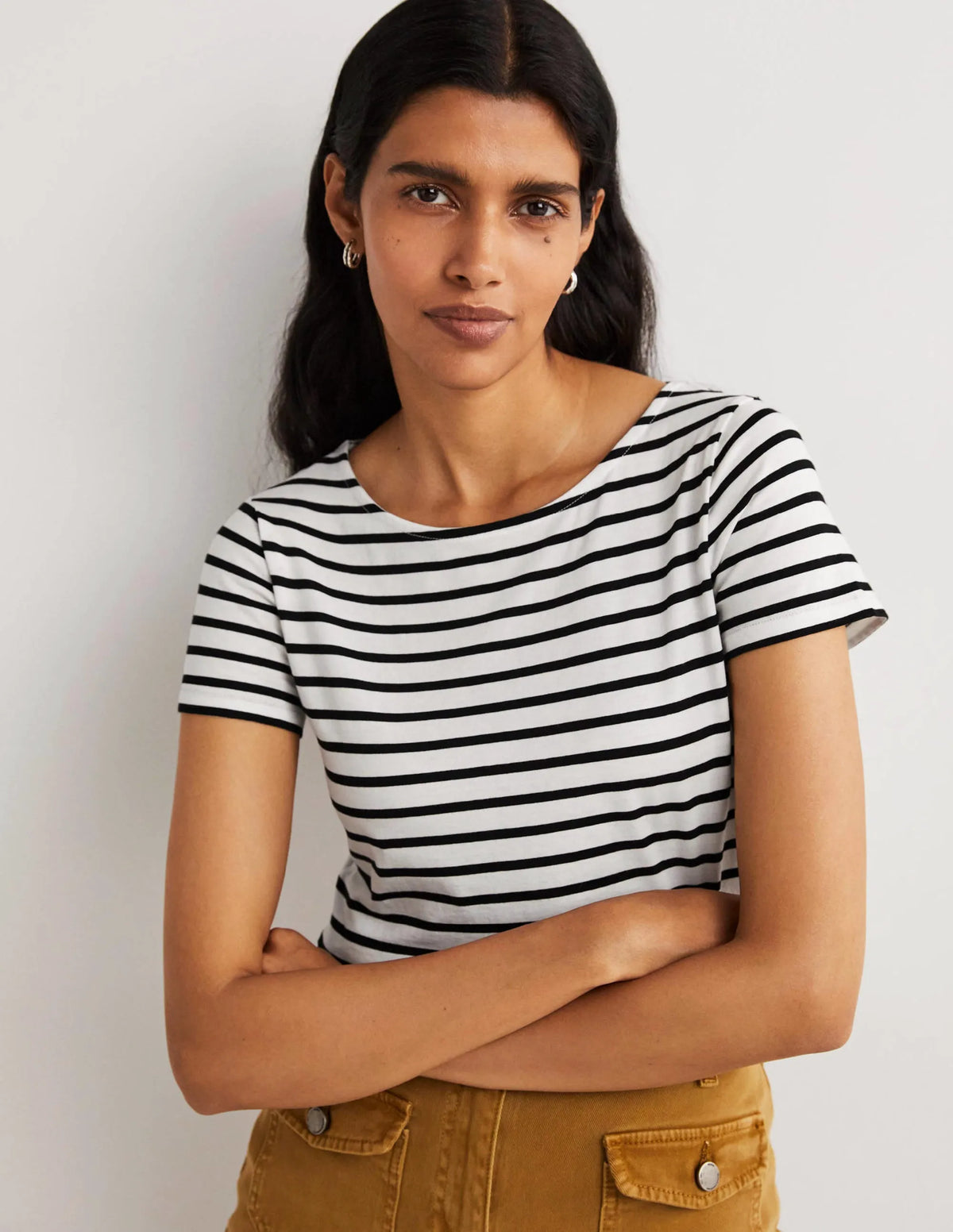 Short Sleeve Breton T-Shirt-Ivory / Black Stripe