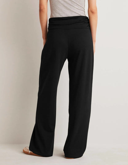 Wide Leg Jersey Pants-Black
