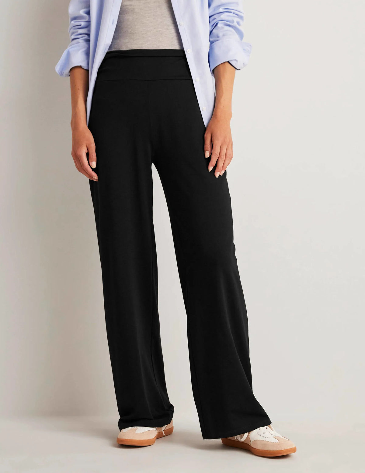 Wide Leg Jersey Pants-Black