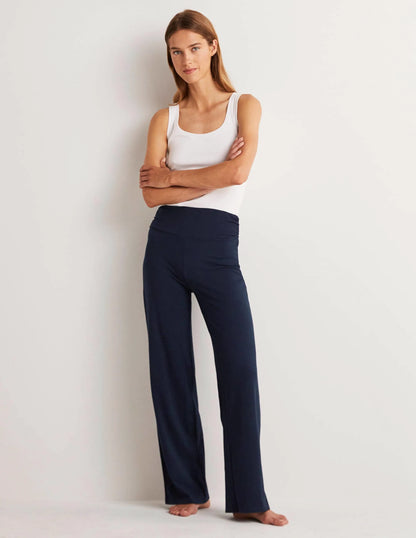 Wide Leg Jersey Pants-Navy