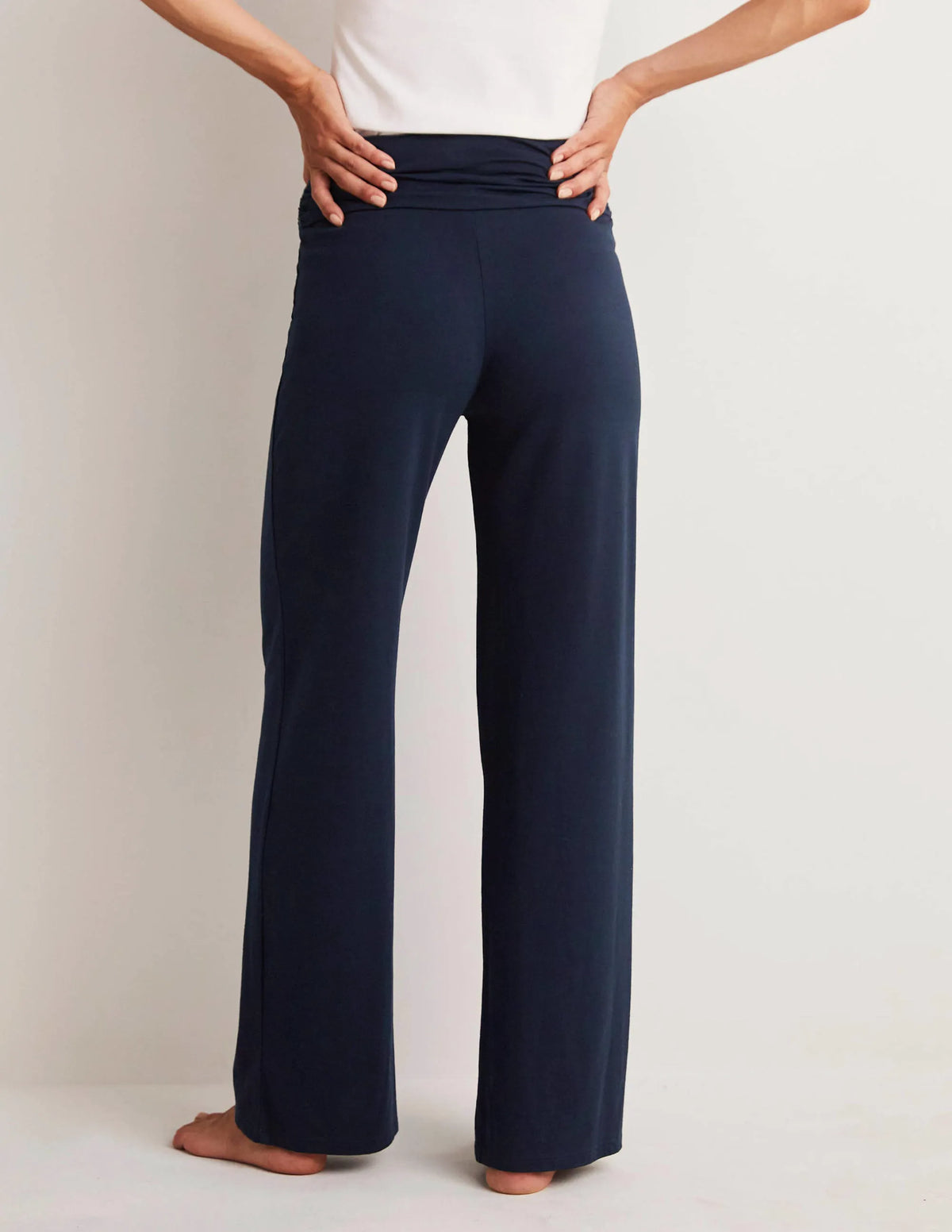Wide Leg Jersey Pants-Navy