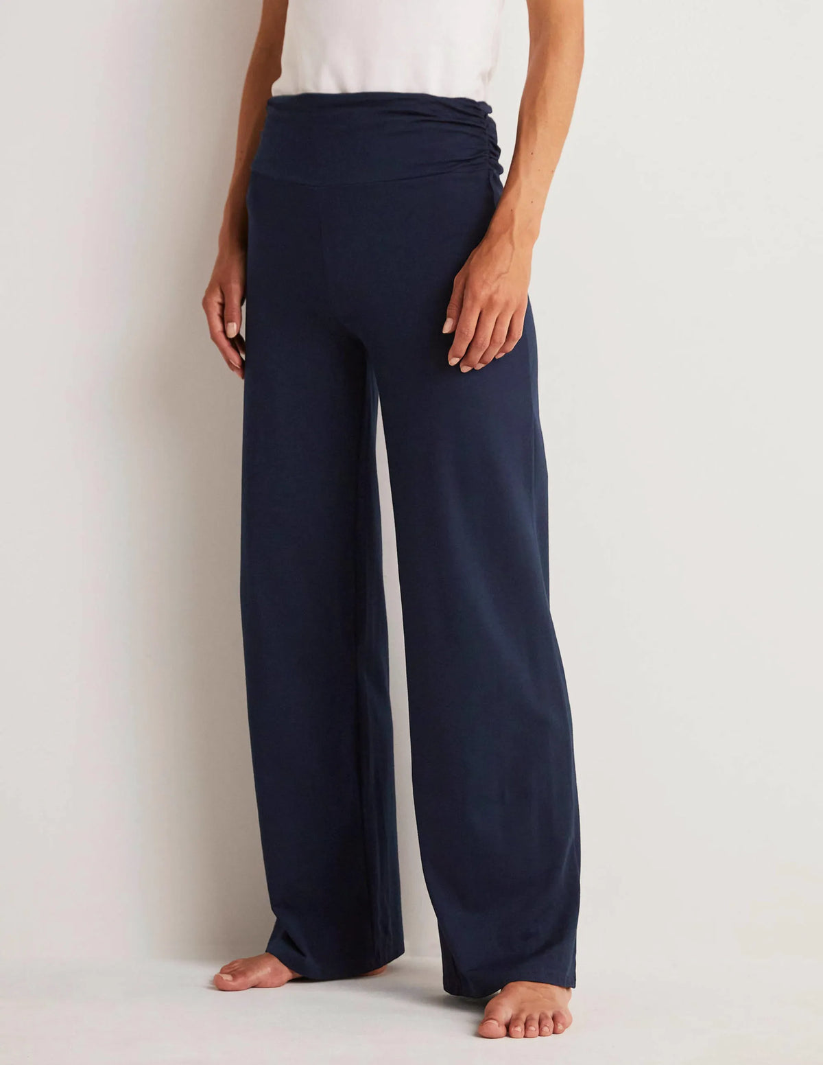 Wide Leg Jersey Pants-Navy