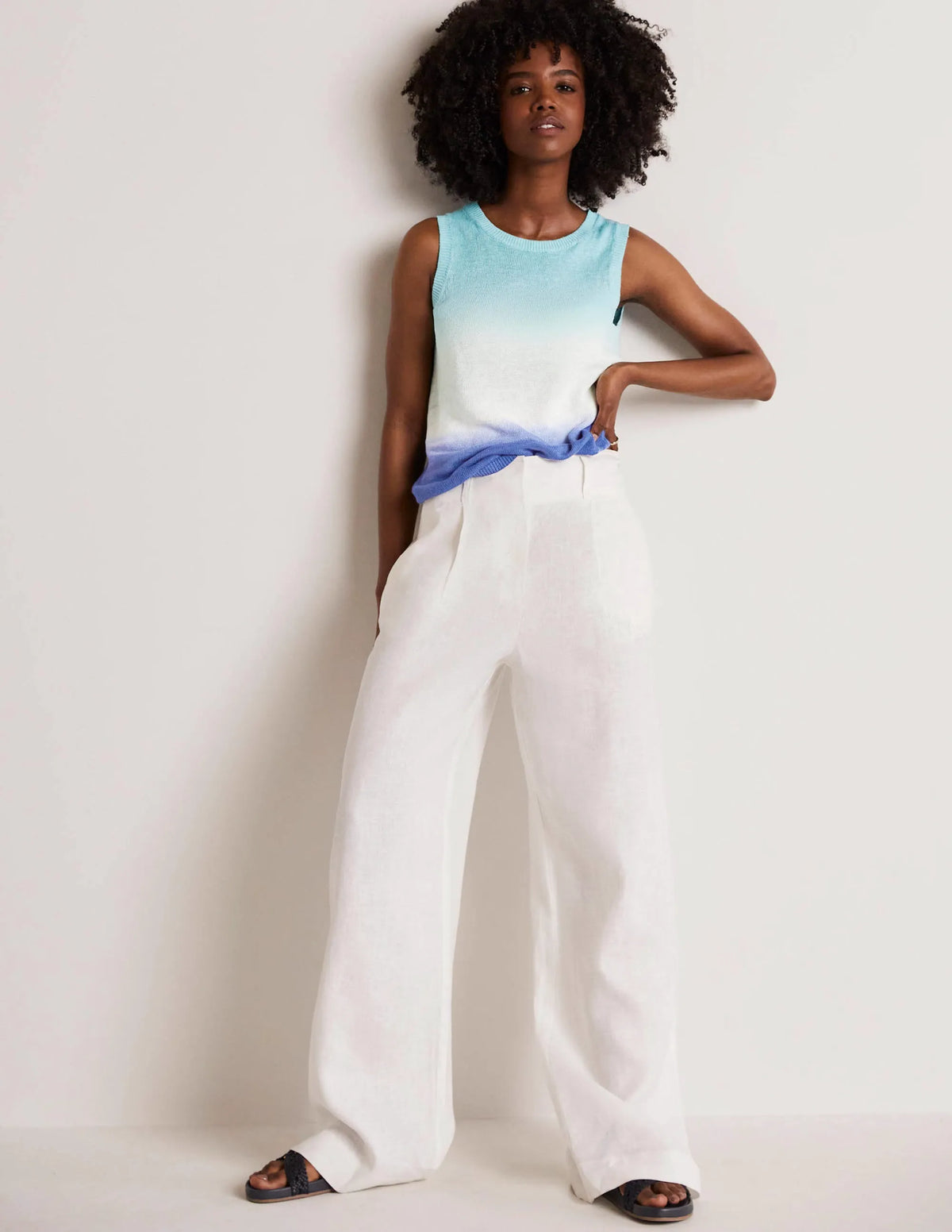 Dip-Dye Linen Tank-Blues Ombre
