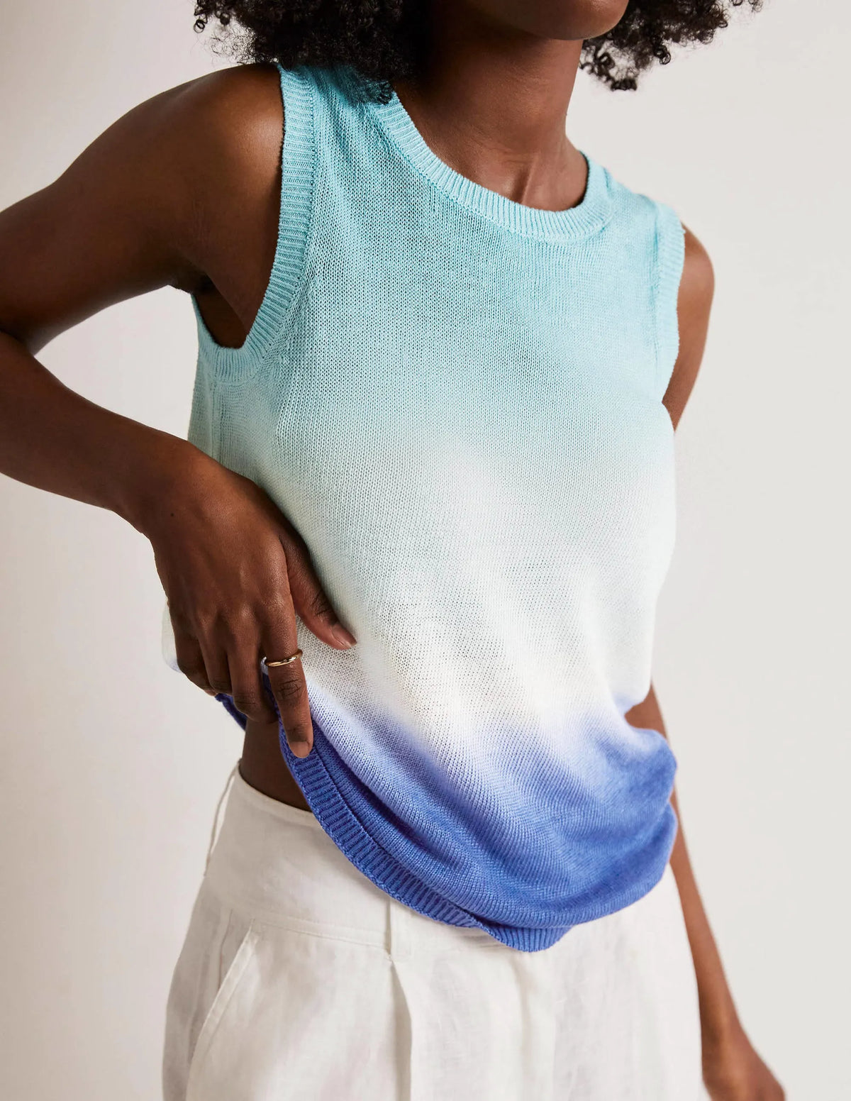 Dip-Dye Linen Tank-Blues Ombre