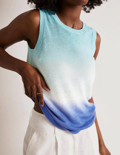 Dip-Dye Linen Tank-Blues Ombre