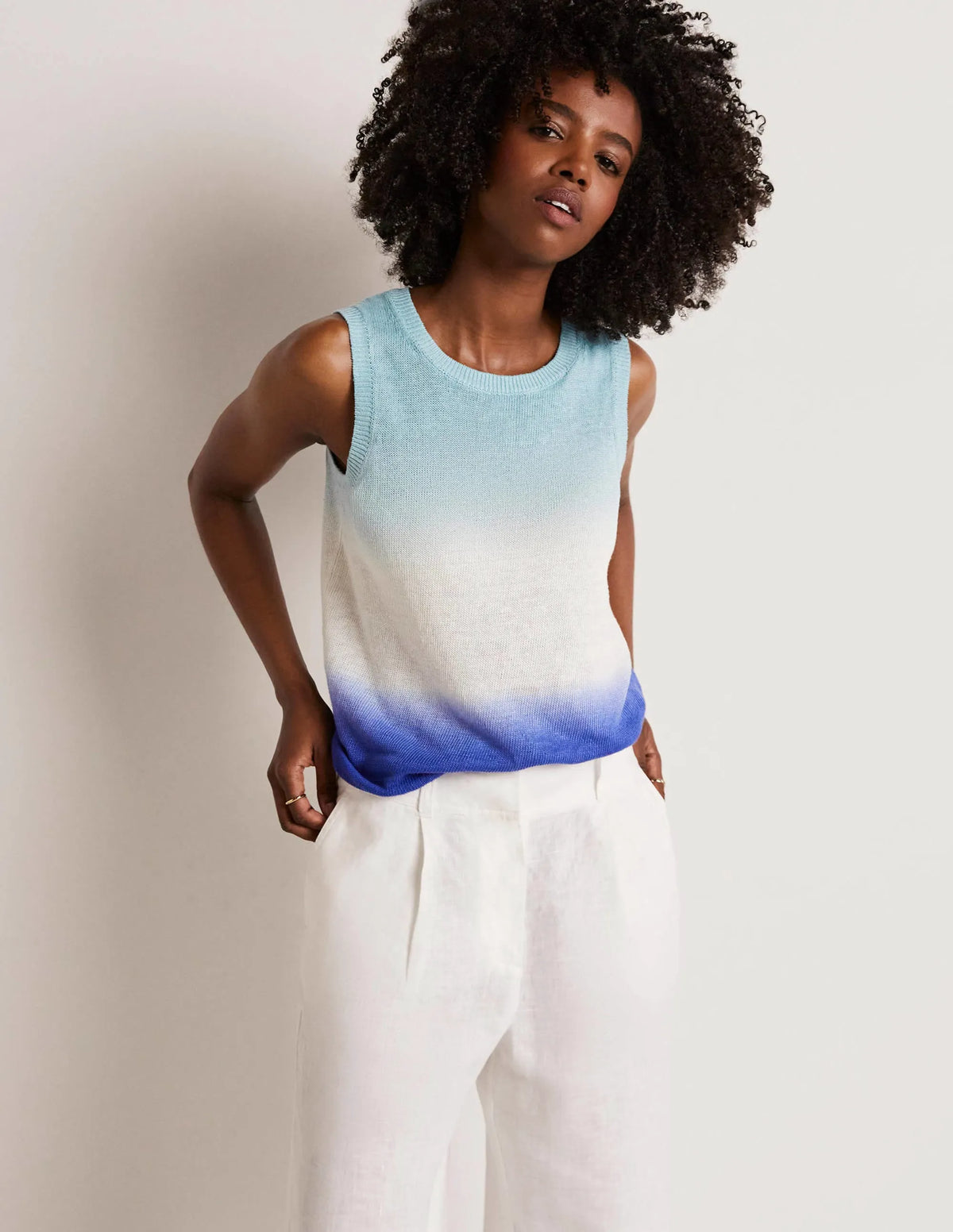 Dip-Dye Linen Tank-Blues Ombre