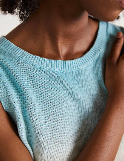 Dip-Dye Linen Tank-Blues Ombre