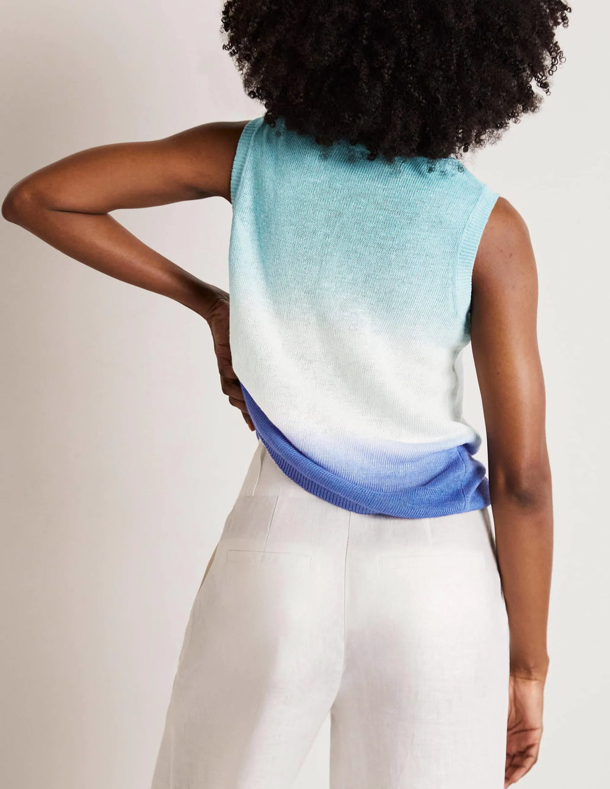 Dip-Dye Linen Tank-Blues Ombre