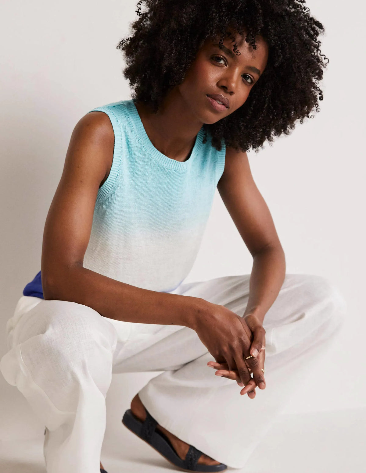 Dip-Dye Linen Tank-Blues Ombre