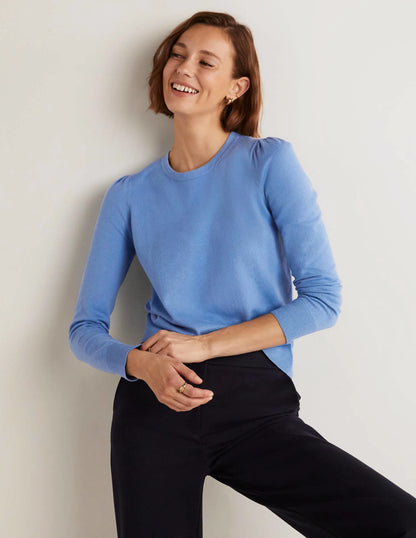 Cotton Crew Neck Sweater-Riviera Blue