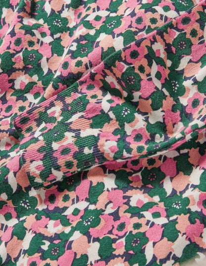 Cotton V-Neck Sweater-Wild Rose, Tulip Cluster