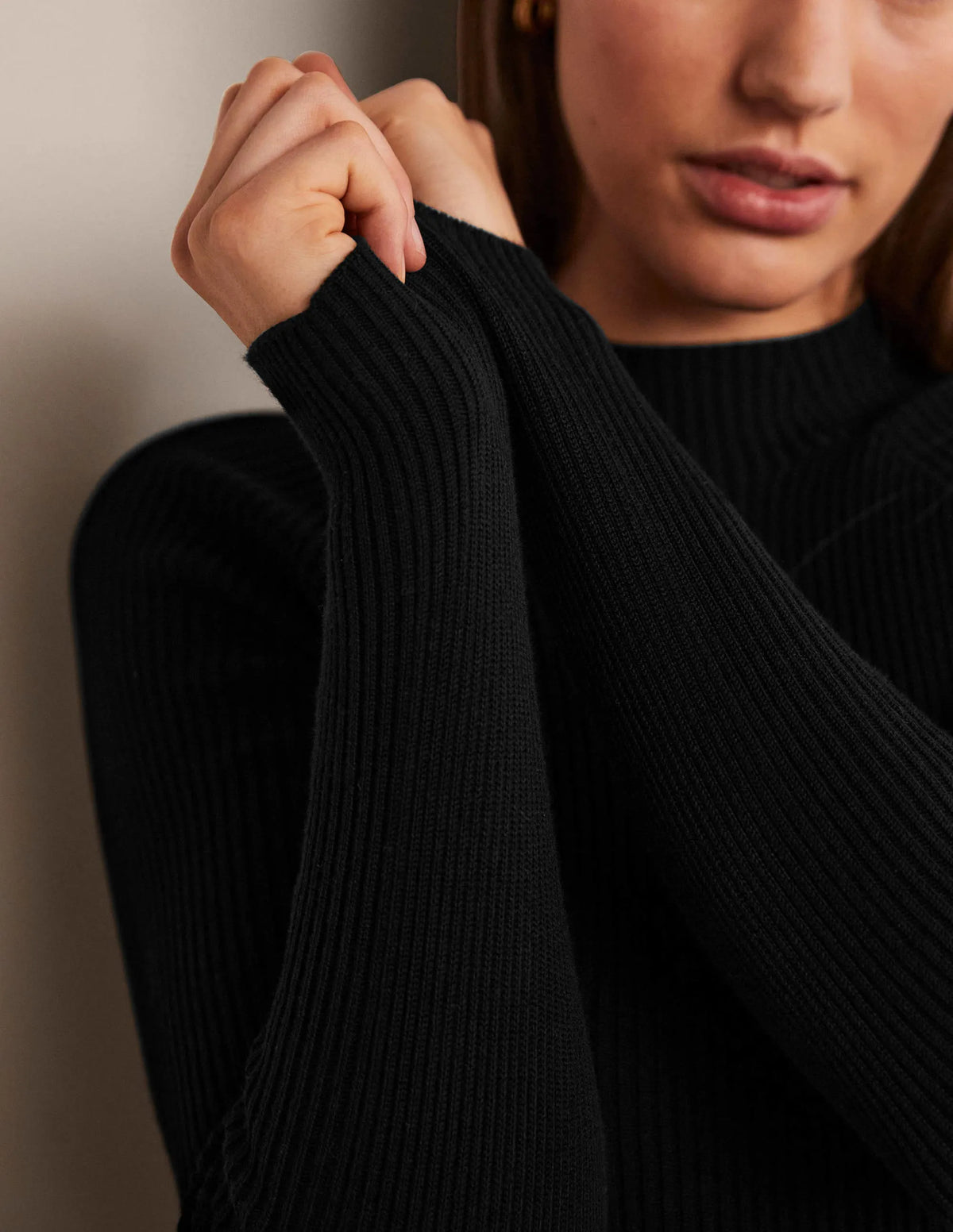 Ribbed High Neck Sweater-Black