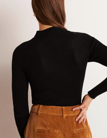 Ribbed High Neck Sweater-Black