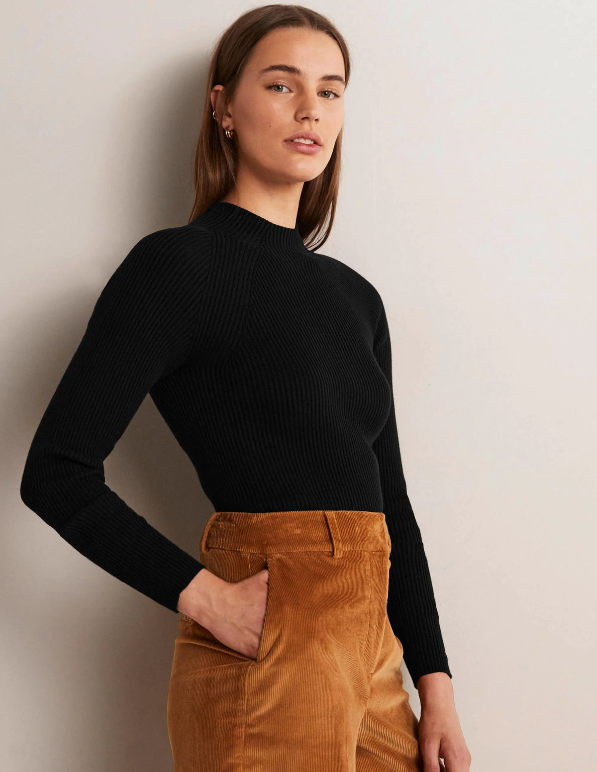 Ribbed High Neck Sweater-Black
