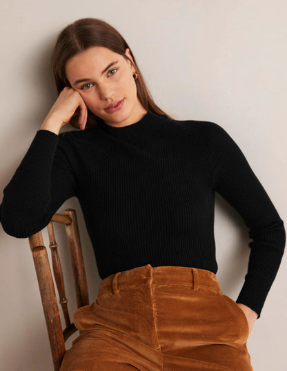 Ribbed High Neck Sweater-Black