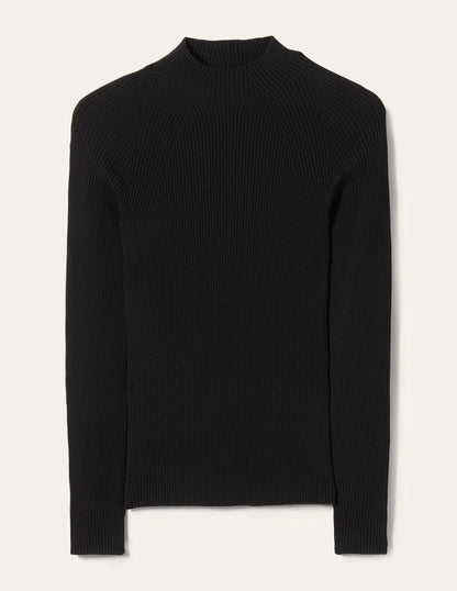 Ribbed High Neck Sweater-Black