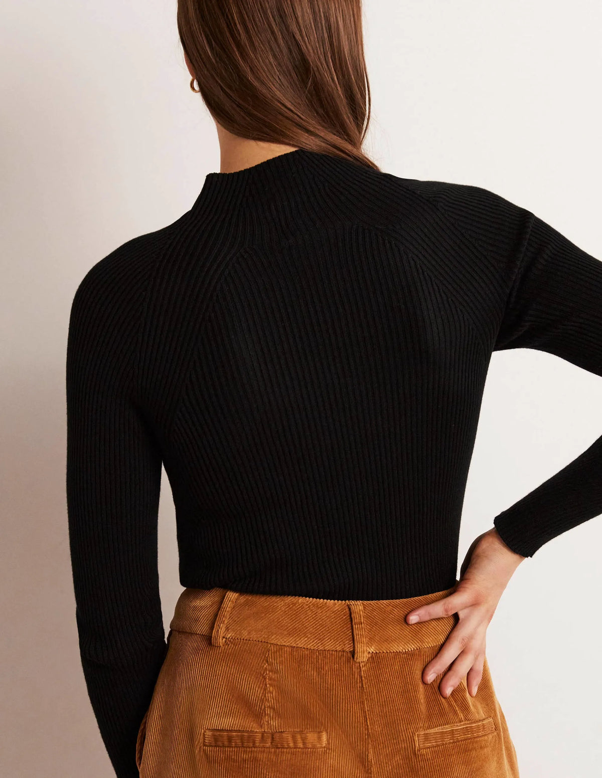 Ribbed High Neck Sweater-Black