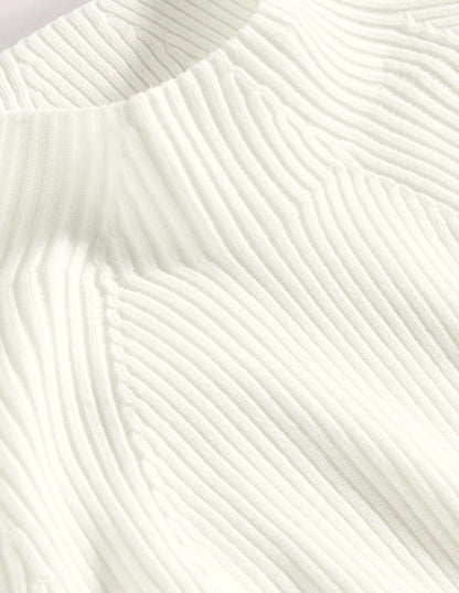 Ribbed High Neck Sweater-Ivory