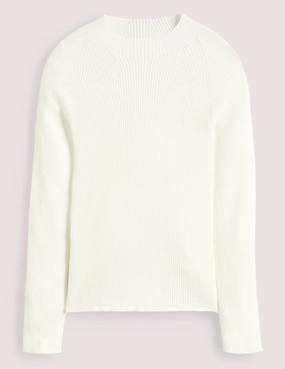 Ribbed High Neck Sweater-Ivory