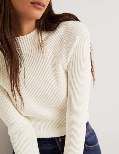 Ribbed High Neck Sweater-Ivory