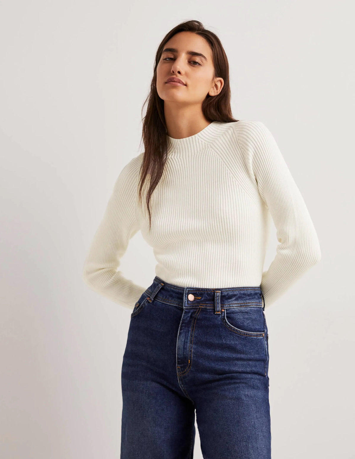 Ribbed High Neck Sweater-Ivory