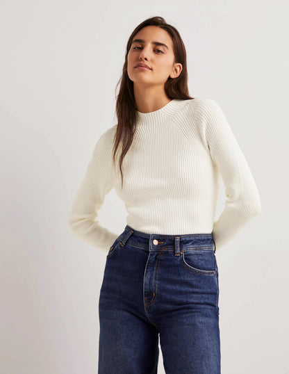 Ribbed High Neck Sweater-Ivory