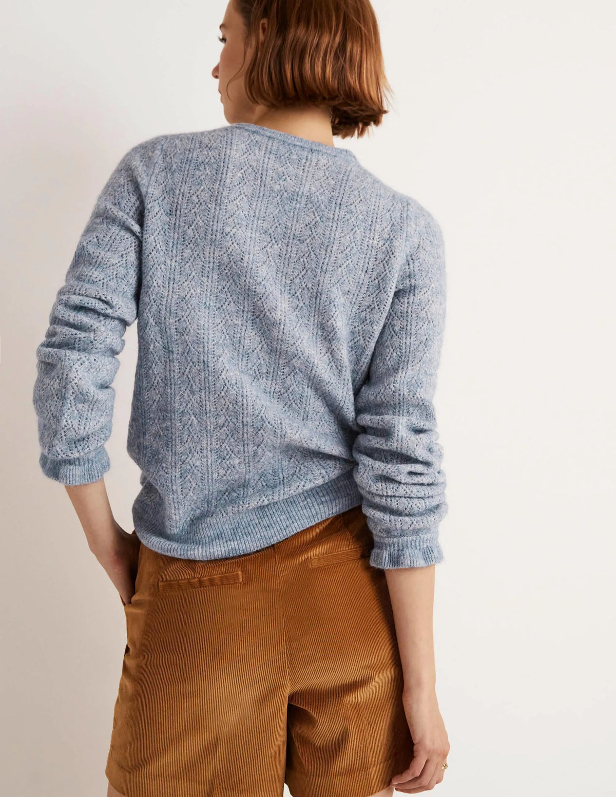 Fluffy Pointelle Sweater-Corporal Blue Melange