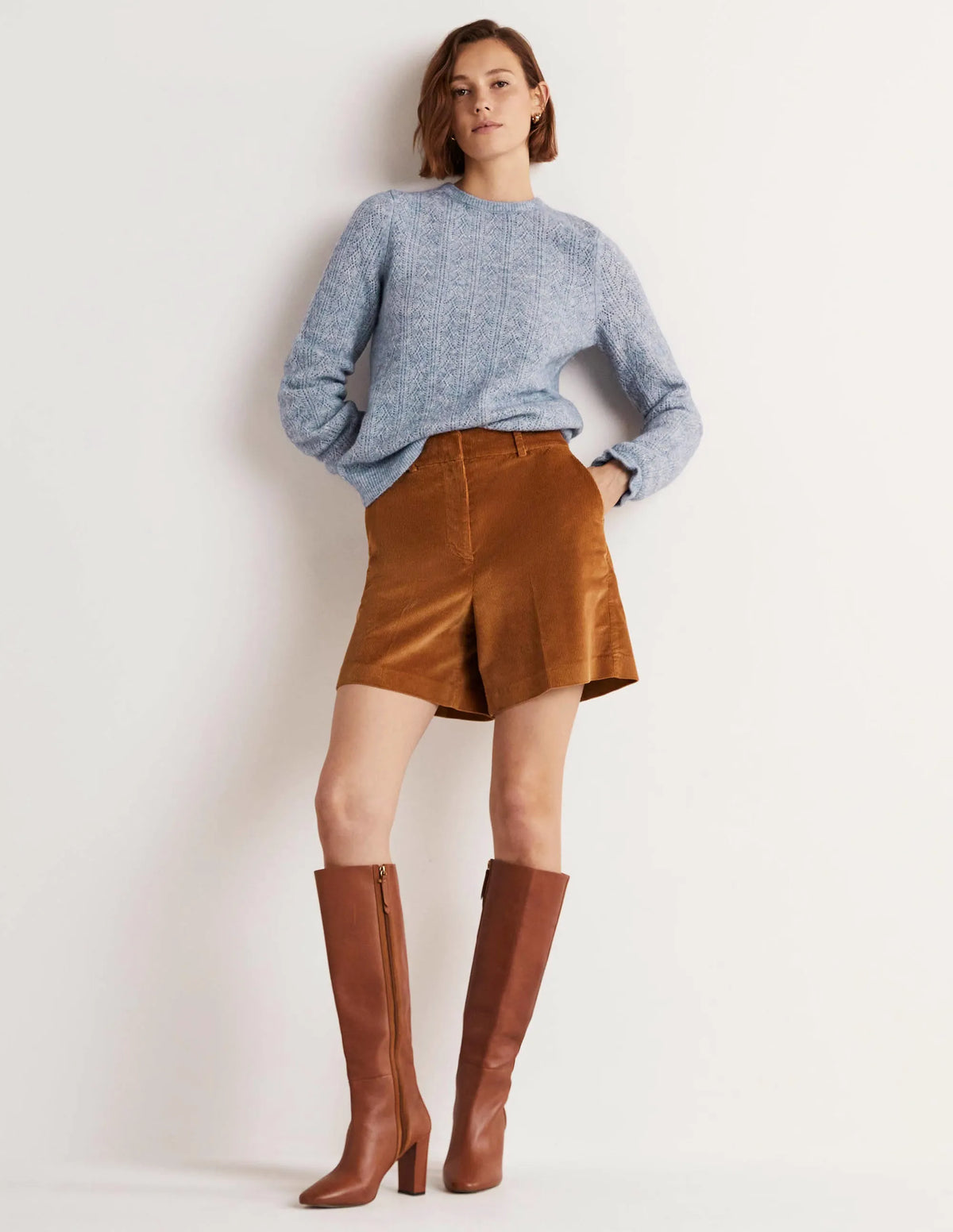 Fluffy Pointelle Sweater-Corporal Blue Melange