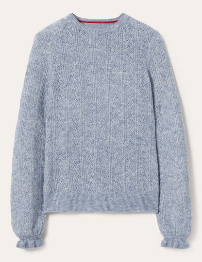 Fluffy Pointelle Sweater-Corporal Blue Melange