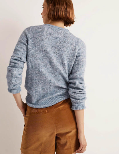 Fluffy Pointelle Sweater-Corporal Blue Melange