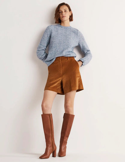 Fluffy Pointelle Sweater-Corporal Blue Melange